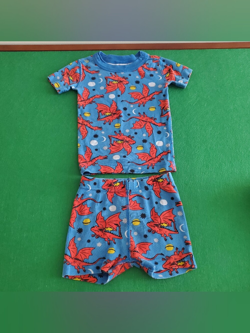 Hanna Andersson Organic Cotton Short Pajama Set 2T-Blue/Red Space Dragons